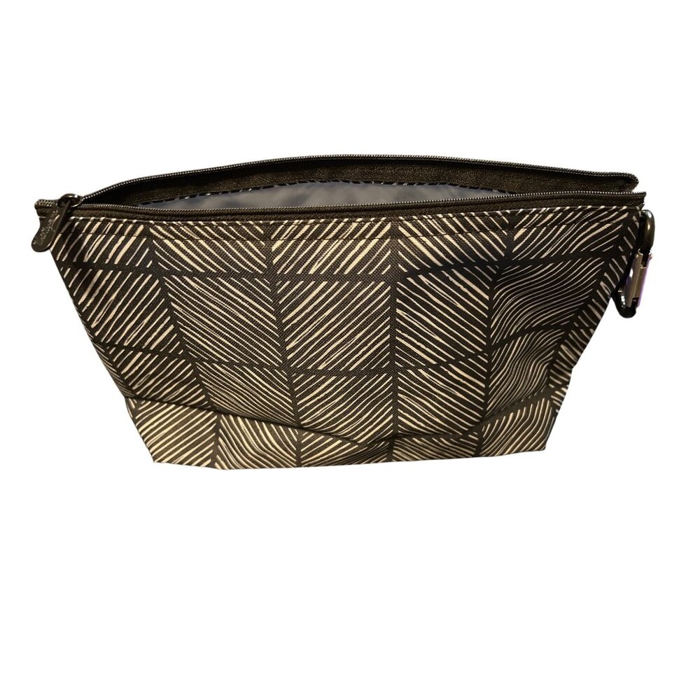 Compact Travel Pouch With Carabiner Black & White Geometric Pattern Water-Resist